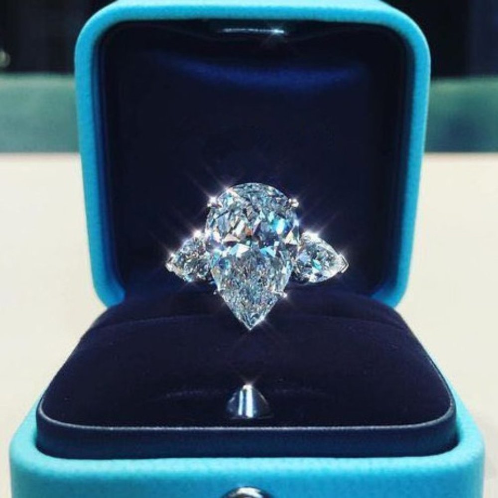💞Crystal Clear Sweet Pear Pure Zircon Gems Silver Rings for Women,MARR9075